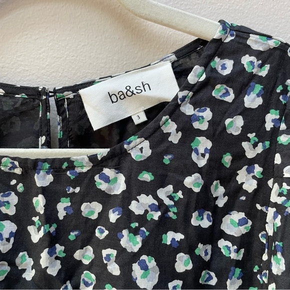 ba&sh Beth Printed Cotton Blend Voile Floral Mini Dress Black Size Large - Picture 3 of 10